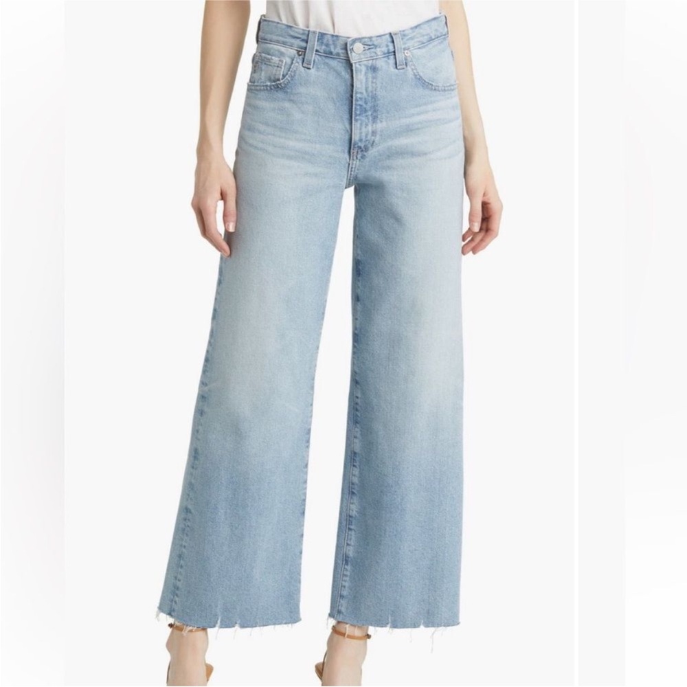 AG CONTOUR 360 HIGH RISE SAIGE WIDE LEG CROP DENIM JEANS FRAYED LIGHT WASH 27